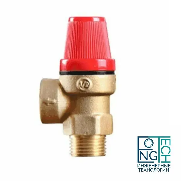 Клапан предохранительный угловой латунь Ду 15х20 Ру16 НР/ВР G1/2"хG3/4" Рср=3бар Benarmo  Клапан предохранительный угловой латунь Ду 15х20 Ру16 НР/ВР G1/2"хG3/4" Рср=3бар Benarmo