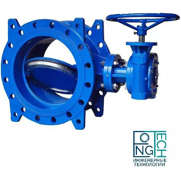 Затвор дисковый поворотный фланцевый двухэксцентриковый чугунный с чугунным диском манжета EPDM с редуктором Benarmo Ду200-1200 Ру10/16 Затвор дисковый поворотный фланцевый двухэксцентриковый чугунный с чугунным диском манжета EPDM с редуктором Benarmo Ду200-1200 Ру10/16