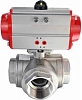 Кран шаровой DN.ru BV3232P(4pc)-SP-3WL-T-ISO-H Ду32 Ру63 стандартнопроходной L-тип, трехходовой, нержавеющая сталь SS316, внутренняя резьба, уплотнение - PTFE, с пневмоприводом DN.ru PA-DA-52 двойного действия Иваново