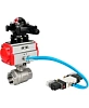 Кран шаровой DN.ru BV3232P(2pc)-FP-T-ISO-H Ду20 Ру63, полнопроходной внутреннняя резьба, нержавеющая сталь SS316, уплотнение - PTFE, с пневмоприводом PA-SA-052 с возвратными пружинами, с пневмораспределителем 4V320-10 220В, с БКВ APL-210N Иваново